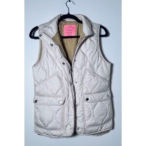 J.Crew Signature Puffer Vest Small Beige Quilted Lightweight Snap Zip Jacket